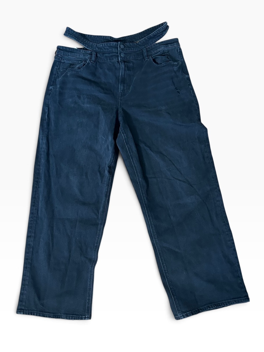 American Eagle Super High Rise Baggy Straight Jeans Womens 18 Short Black Denim